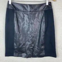 CABI Miranda Black Faux Leather Ponte Stretch Knit Pencil Skirt Size 8 #3754