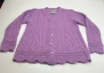 Aran Crafts Womens Size Small Purple Lavender Cardigan Sweater 100% Merino Wool