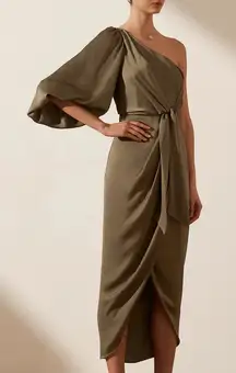 Shona Joy Luxe Tie Front One Shoulder Dress in Pine AU6/US2
