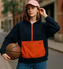 NEW FP Movement  Sweatshirt At Your Best Quarter Zip Hooded Blue Orange