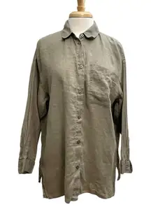 MUJI 100% Linen Oversized Relaxed Button Front Long Sleeve Shirt Tan size M/L