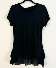 Rundholz Black Label Womens Raw Hem Mesh T Shirt Top Black Lagenlook Artsy M