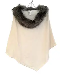 White House Black Market Faux Fur Knit Poncho Women's One Size Ivory Glam Dainty
