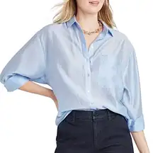 A New Day Long Sleeve Button Down Boyfriend Shirt Subtle Sheen Blue Size Large