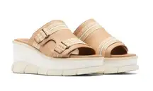 SOREL Womens 9 Joanie III Wedge Slide Sandal in Honest Beige & Chalk NEW