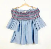 FREEWAY‎ Blue Stripe Off The Shoulder Top Size Small