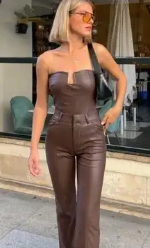 ZARA 🍫 Chocolate Brown Faux Leather Strapless Bodysuit 🍫