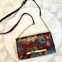 A new day Burgundy Wine Floral Clutch Crossbody Purse Gold Hardware Botanical