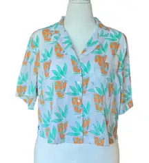 Bouffants & Broken Hearts Lemonade Print Pajama Shirt Women's Size M Quirky Fun