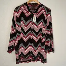 NEW Grace Dane Lewis Black Red Chevron Cardigan Jacket Plus 1X Retro 70s Zig Zag