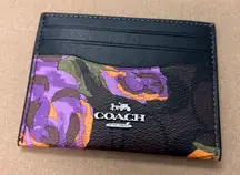 coach Slim Id Card Case In Signature Canvas With Rose Print cl468
