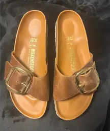 Birkenstock Brown Sandals with Gold Buckle
