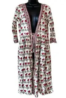 Red Lotus Print Kurti Jacket Dress by Rivaaj