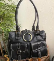 Antonio Melani Black Gold leather shoulder hand bag purse #gothic #whimsygoth #grunge