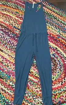 Free People Movement Dusty Blue Open Sides T-Back Jogger Jumpsuit - S