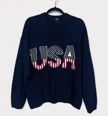 USA Patriotic Pullover Sweater Large America Oversized Slouchy Americana Blue