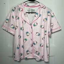 | Checkered Hello Kitty Print Button Down Pajama Top Medium