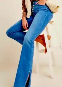 Pilcro‎ High Rise Skinny Bootcut Jeans Button Fly Raw Hem Slit Leg Anthropologie