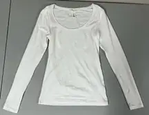 White Solid Long Sleeve Tee T-Shirt Top Blouse Size S 🤍