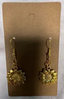 Handmade Shiny Gold Dangly Sunflower Earrings