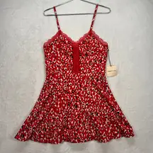 Revolve Superdown Red Brianna Mini Dress Lace Trim Party Cocktail‎ Dress Medium