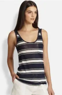 JOIE Carmenella Navy White Striped Linen Tank Top Size Large