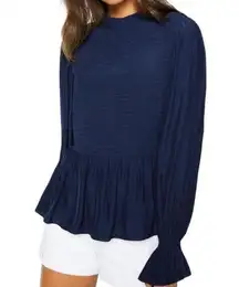 Ramy Brook  Smocked Billowy Sleeve Peplum Hem Long Sleeve Justine Top in Navy