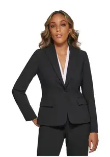Calvin Klein Size 6 Womens Black One Button with Pockets Jacket Blazer Business