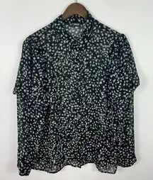 Express Blouse L Black Sheer Floral‎ Button Down Y2K Grunge Cottagecore Indie