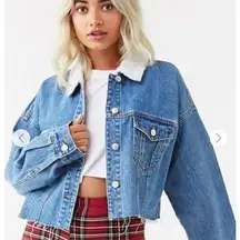 Cropped Denim Jacket with Sherpa Collar