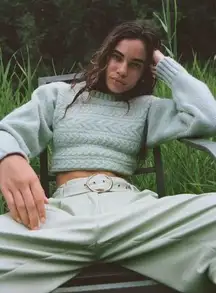 💕FOR LOVE & LEMONS💕 Dominique Shoulder Pad Sweater ~ Green Small S NWT