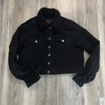 Chic Black Denim Jacket with removable Faux Fur Collar XL NWT