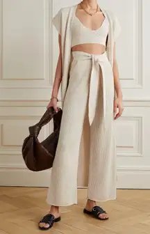 Tala tie-front ribbed-knit wide-leg cropped pants size S small