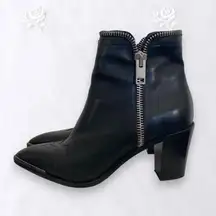 Diesel Black Chunky Zipper Leather Pointy Steel Toe Ankle Biker Western Boots 8