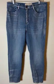 Soft Surroundings Blue Metallic Wash Denim Jeans‎ Womens Size 16