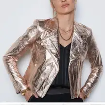Rose gold metallic Moto jacket ladies medium leather Tart Collections biker coat