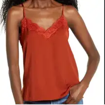 Nordstrom BP Satin Lace Camisole Small in Rust / Red Persimmon NEW $39