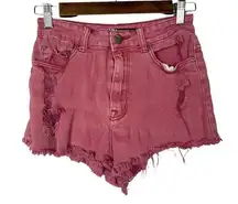 Urban Outfitters BDG Raspberry Pink Distressed Cheeky High Rise Denim Shorts 27