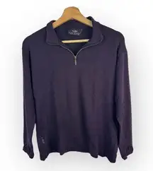 Icebreaker 100% Merino Wool Womens size 12 1/4 Zip Pullover Sweater Purple Flaws