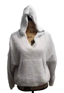 Pilcro Sweatshirt Womens Size Medium‎ White Hoodie Fuzzy Texture VNeck Cozy