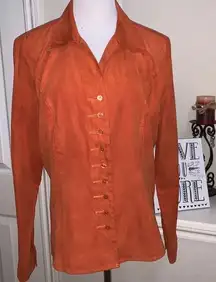 Dressbarn button shirt with shoulder pads, orange