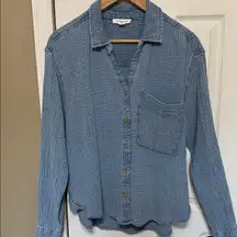 Beachlunchlounge Light Blue Textured Gauzy Shirt Size Large