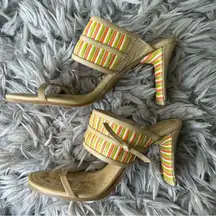 Diesel  vintage leather colorful striped high heel sandals women’s shoe size 7