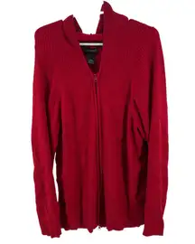 Lane Bryant ribbed red zip up hooded sweater fitted 18/20 cotton fall holiday
