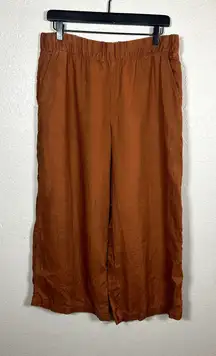 Garnett Hill Autumn Orange brown Pull on Crop Wide Leg Linen Pant Size Medium