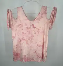 Pink Tie Dye V-Neck Cold Shoulder Top Small NWT