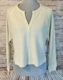 Abound Womens Tan Boulder Notch Neck Waffle Knit Raglan Long Sleeve Top Small