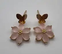 Eklectyc Matte Pink Flower & Butterfly Dainty Earrings - Delicate Elegant Floral Earrings