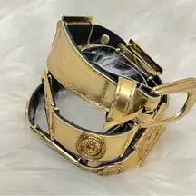Vintage 90’s Gold Celestial Theme Belt Faux Leather and Metal 28/30