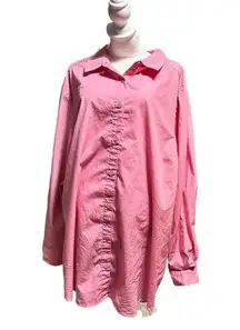 Cherokee women's 20W long sleeve pink and white button down shirt